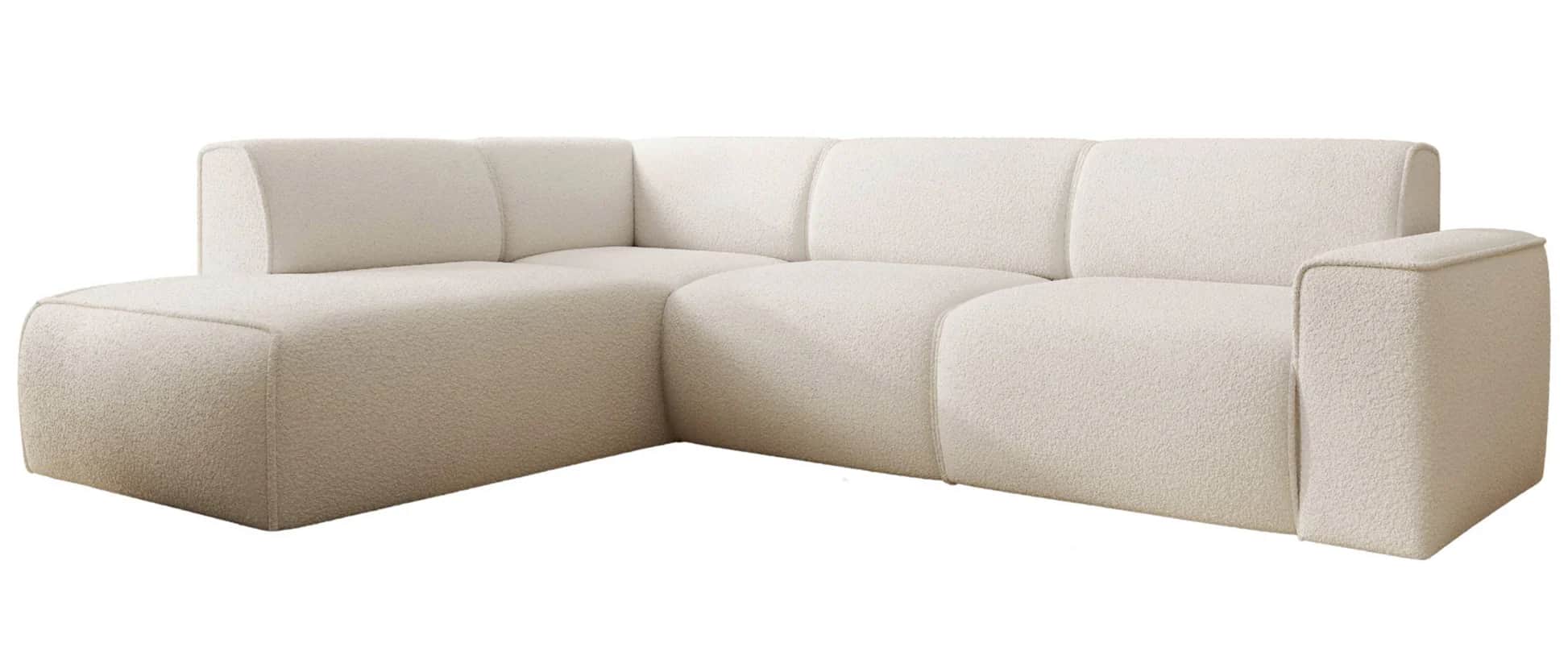 An L-shaped modular sectional sofa upholstered in a light cream or off-white boucle fabric, featurin… — 3D model