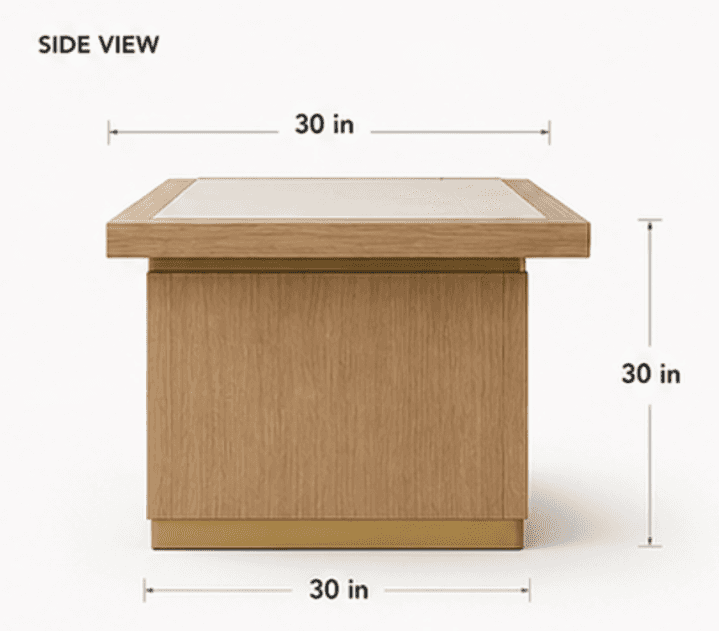 A modern square side table with a light wood finish body, a contrasting lighter top insert, and a me… — 3D model