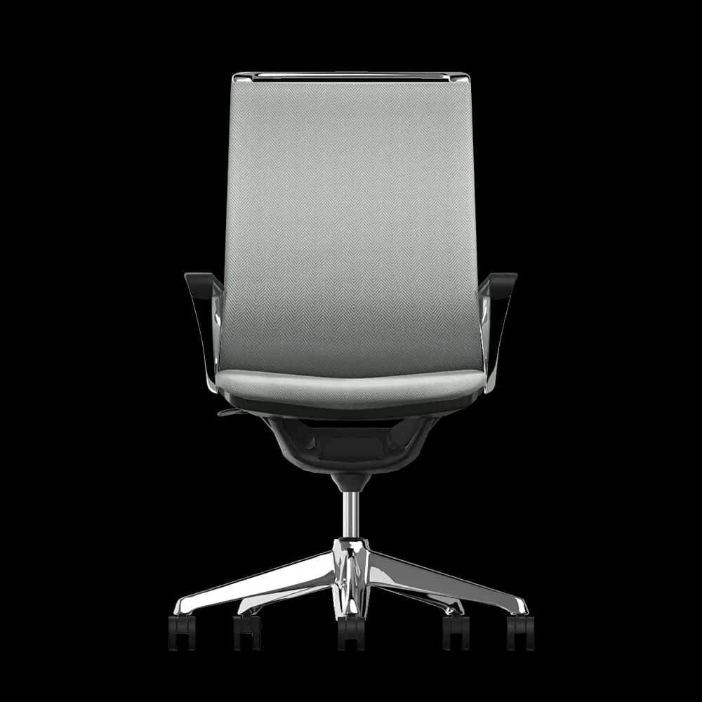 A modern ergonomic office task chair featuring a high back and upholstered seat, both in a light gre… — 3D model