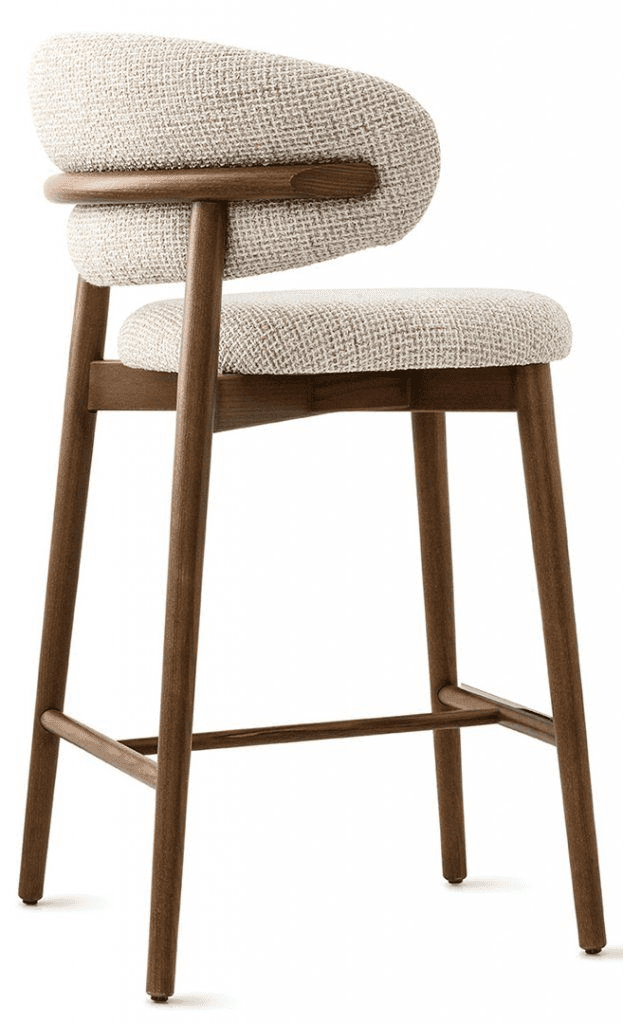 A contemporary bar stool featuring a solid wood frame with a dark brown finish and an upholstered se… — 3D model
