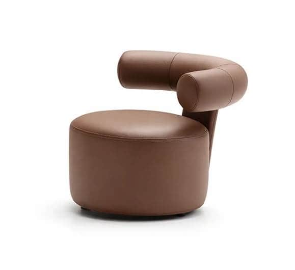 A contemporary round accent chair featuring a unique rolled backrest that forms an integrated arm an… — 3D model