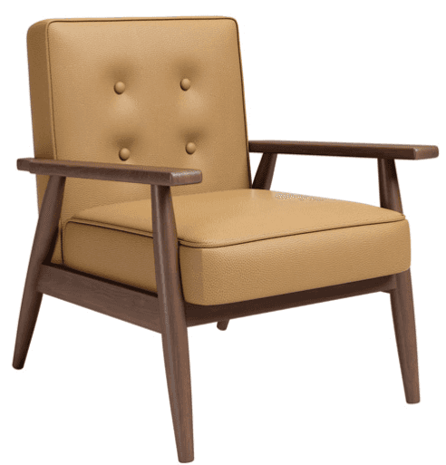 A contemporary lounge chair featuring a sturdy dark wood frame and comfortable tan faux leather upho… — 3D model