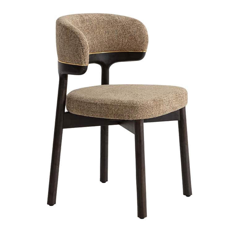 A modern upholstered chair with a dark wood frame and a curved backrest. The seat and backrest are u… — 3D model