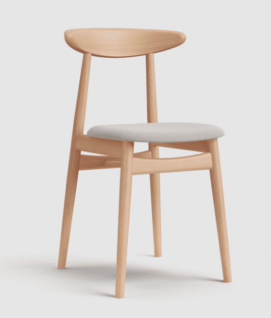 A minimalist Scandinavian-style dining chair crafted from light-toned solid wood with an upholstered… — 3D model