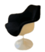 A Mid-Century Modern inspired armchair featuring a black upholstered bucket seat and back, set withi… — 3D model