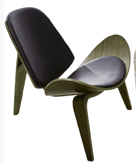 A sculptural three-legged lounge chair, known as the Shell Chair, featuring a distinctive curved ben… — 3D model