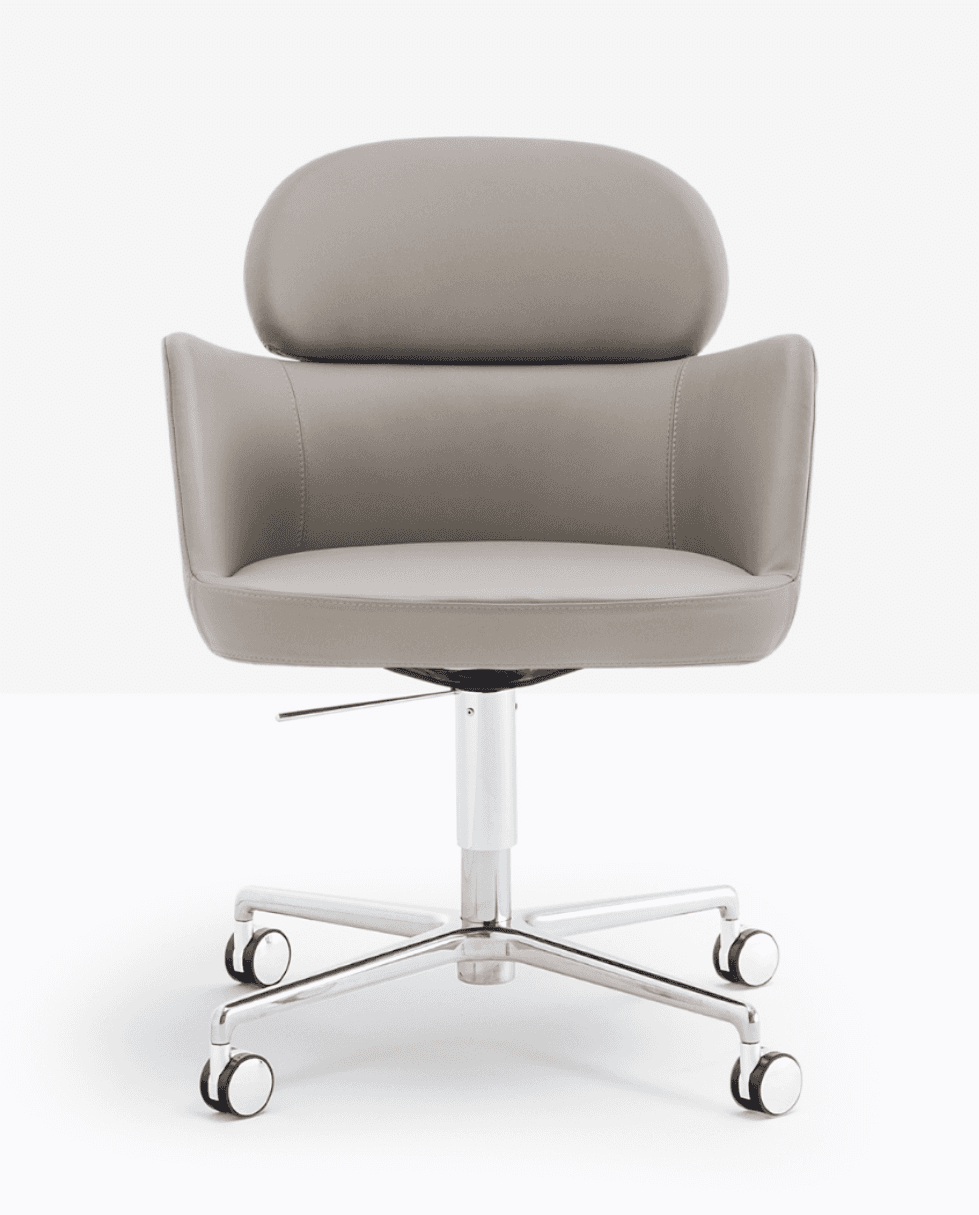 A modern upholstered office chair featuring a light grey or taupe padded seat, backrest, and integra… — 3D model
