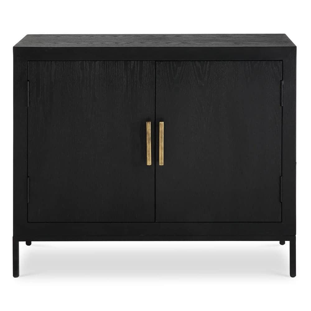 A sleek, rectangular storage cabinet with two doors, finished in black-stained wood with a visible g… — free STL 3D model