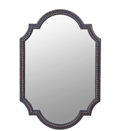 A decorative mirror with an ornate, quatrefoil-inspired frame. The frame is dark blue with a distres… — 3D model