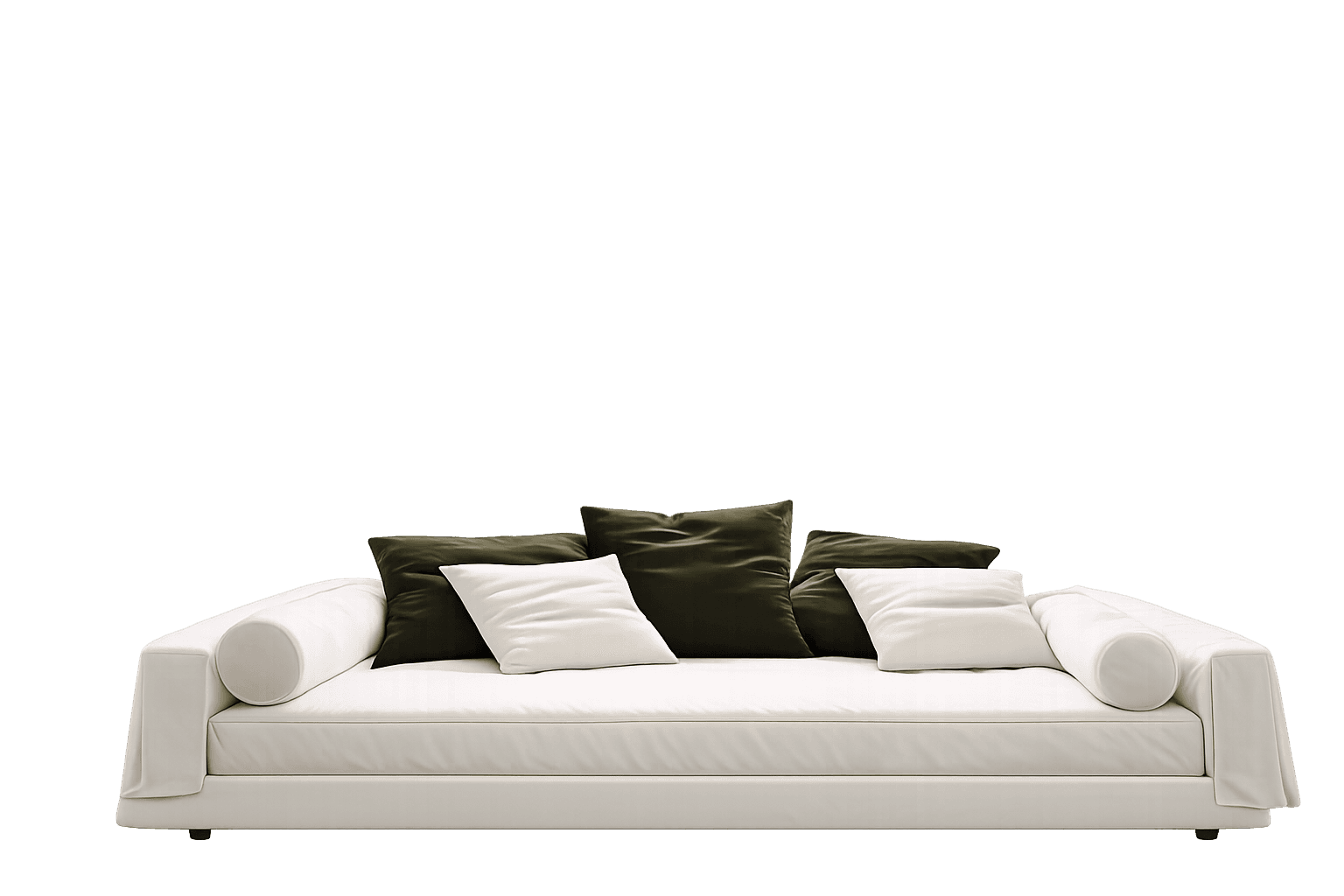 A modern, minimalist sofa featuring a low-profile design and clean lines. It is upholstered in a lig… — 3D model