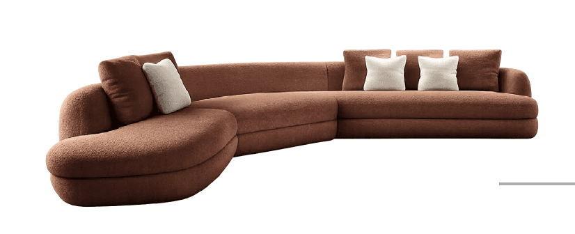 A large, modern sectional sofa upholstered in a textured, brownish-orange fabric, featuring a distin… — 3D model
