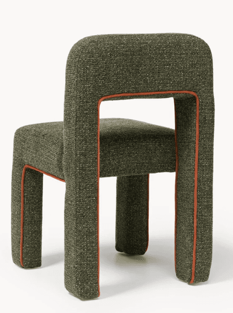 A fully upholstered armless dining chair featuring a unique rounded, chunky silhouette. The entire f… — 3D model