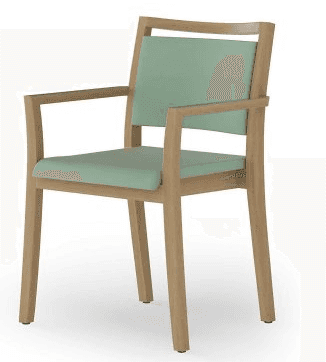 A modern armchair with a light wood frame and light green upholstered seat and backrest. The chair f… — free OBJ 3D model