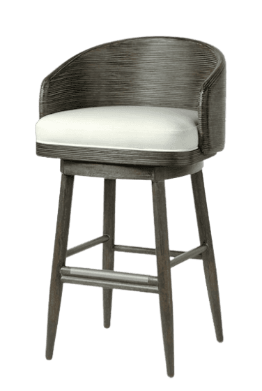A contemporary bar stool featuring a barrel-shaped backrest and integrated armrests crafted from tig… — 3D model