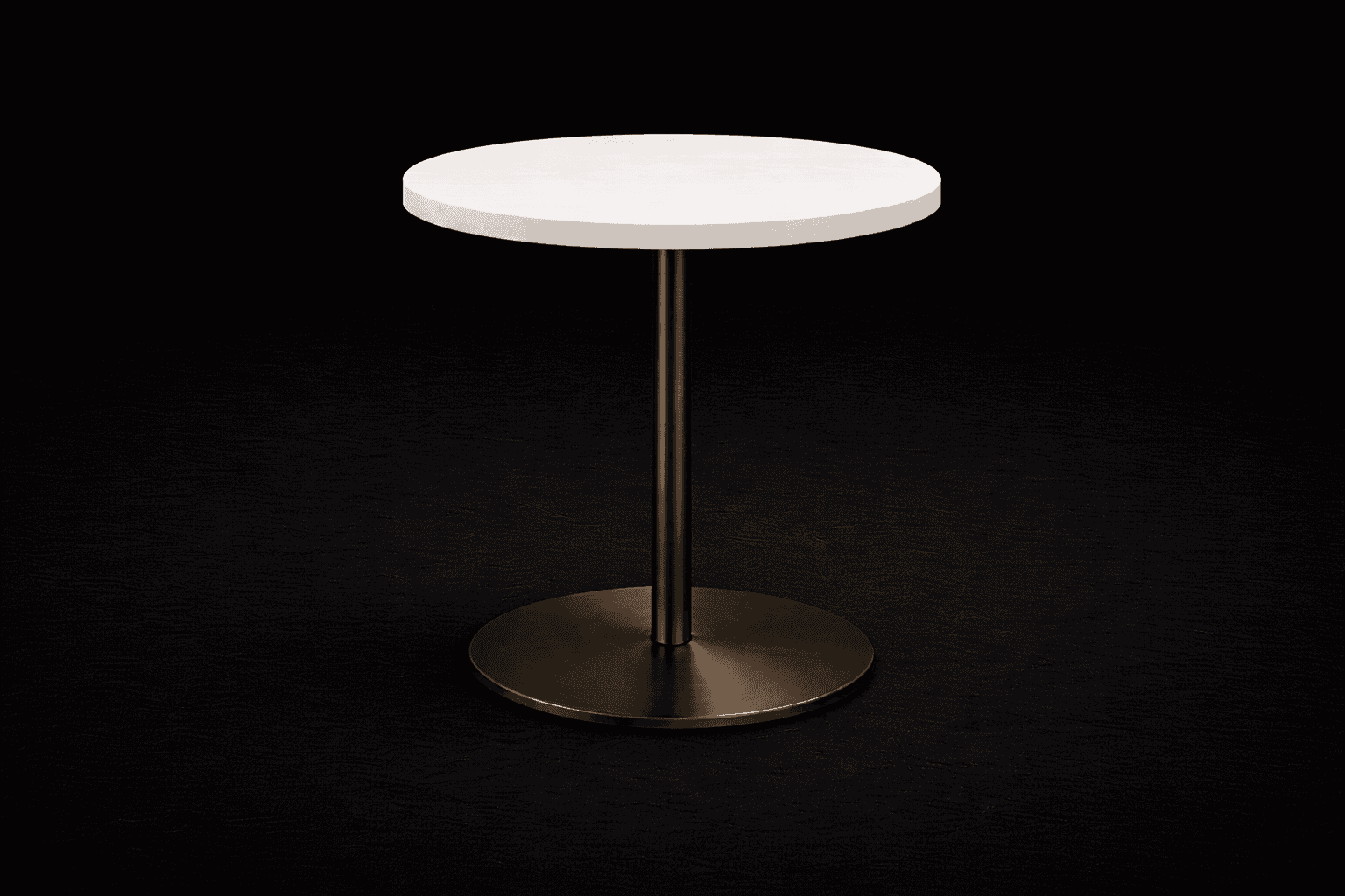 A round side table with a white top and a single, slender pedestal base with a circular foot. The ba… — 3D model