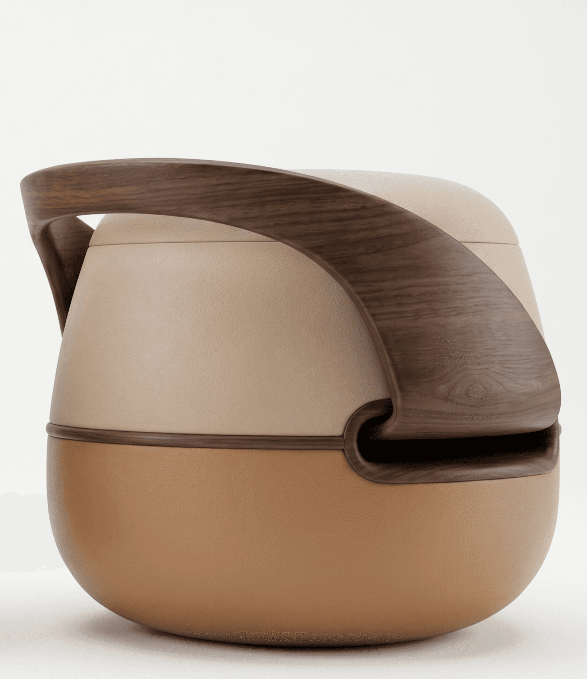 A compact, round, contemporary stool or ottoman. It features a two-tone upholstered body, with a lig… — 3D model