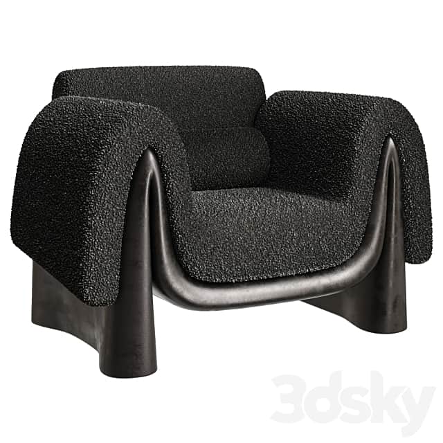 A contemporary sculptural lounge chair featuring a bulky, rounded form upholstered in a black textur… — free OBJ 3D model