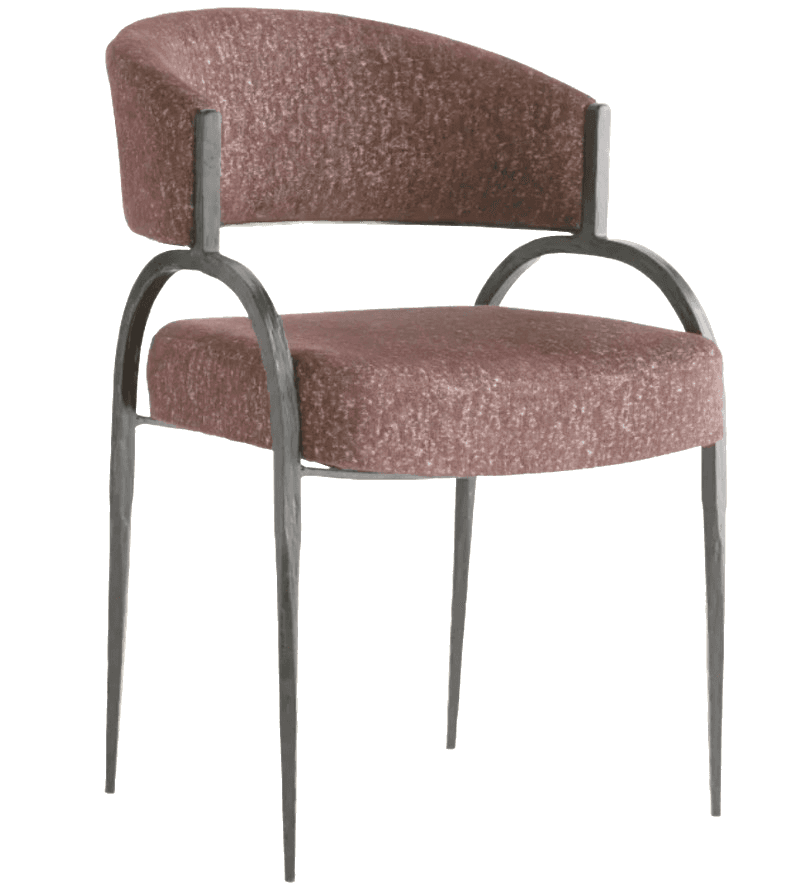 An upholstered armchair featuring a dark, possibly wrought iron, frame and a reddish-brown textured… — 3D model