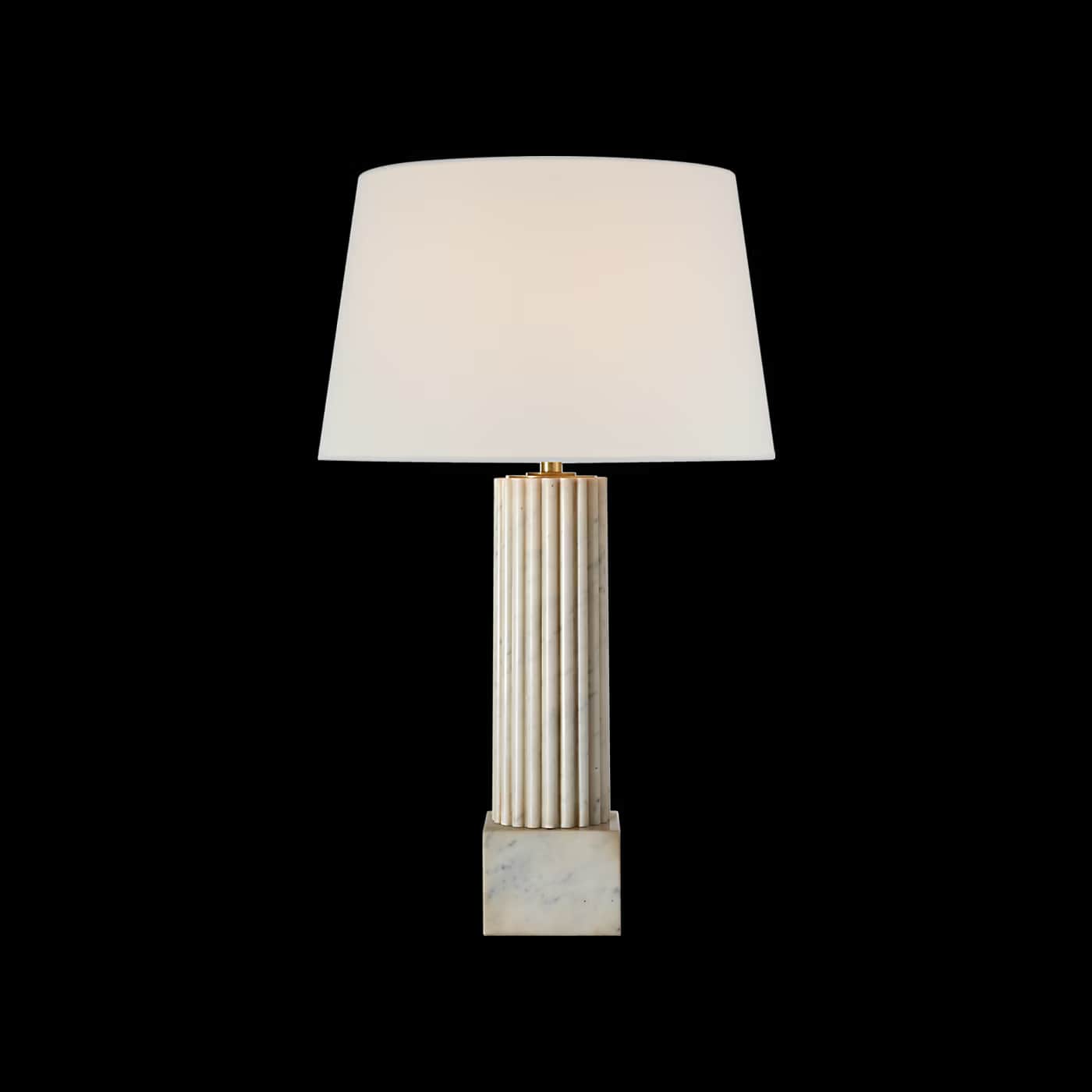A table lamp with a fluted cylindrical base made of marble, set on a square marble plinth. The lamp… — 3D model