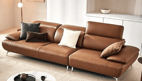 A contemporary modular sectional sofa upholstered in brown leather or faux leather, featuring multip… — 3D model