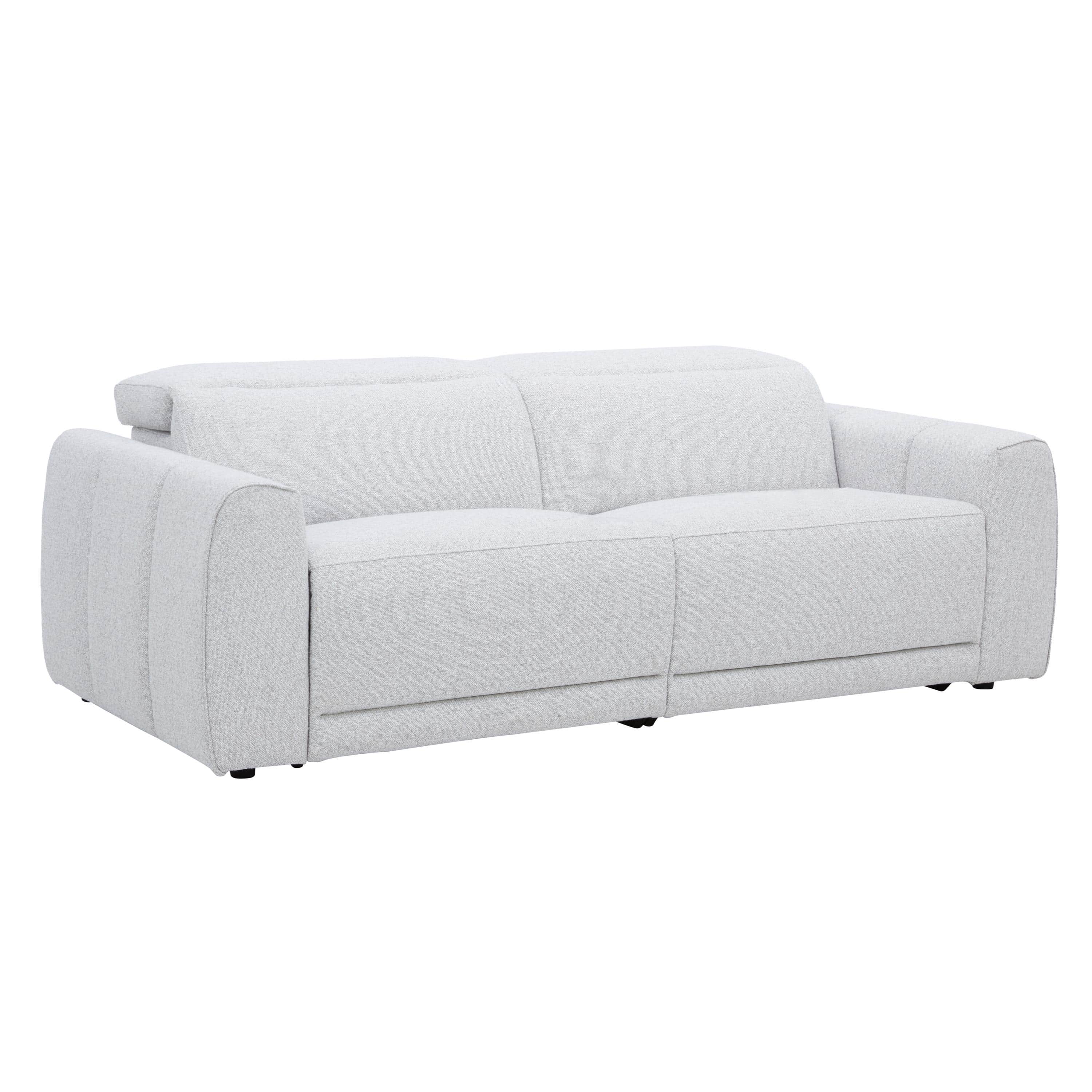A contemporary three-seater sofa upholstered in a light gray textured fabric, featuring wide, subtly… — free GLTF 3D model