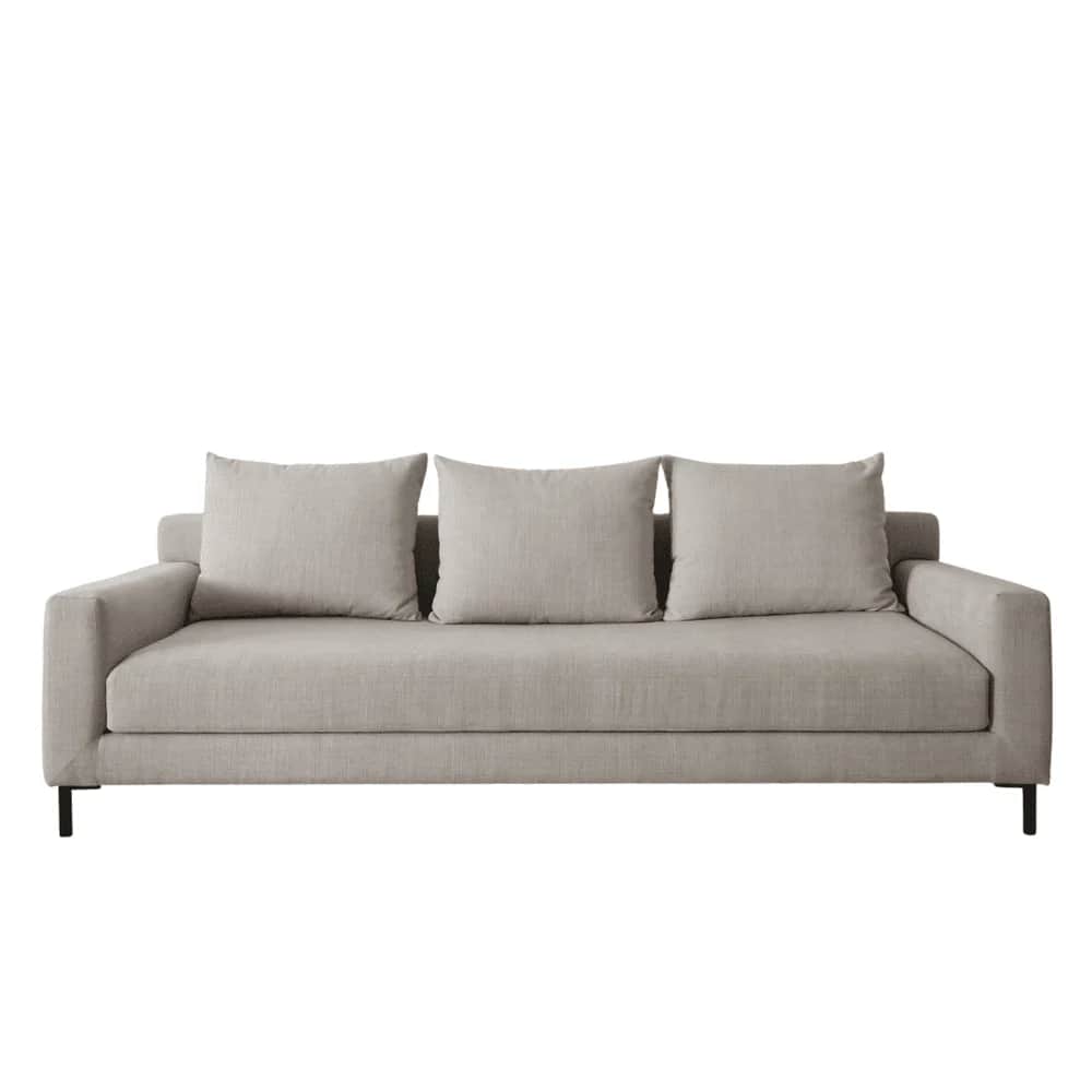 A three-seater sofa with a modern design, featuring a rectangular silhouette, plush seat cushions, a… — 3D model