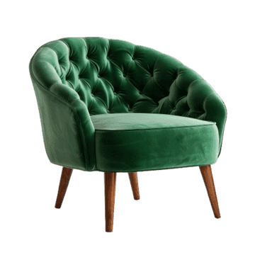 A single armchair with a rounded back and seat, upholstered in a deep green velvet fabric. The uphol… — free OBJ 3D model