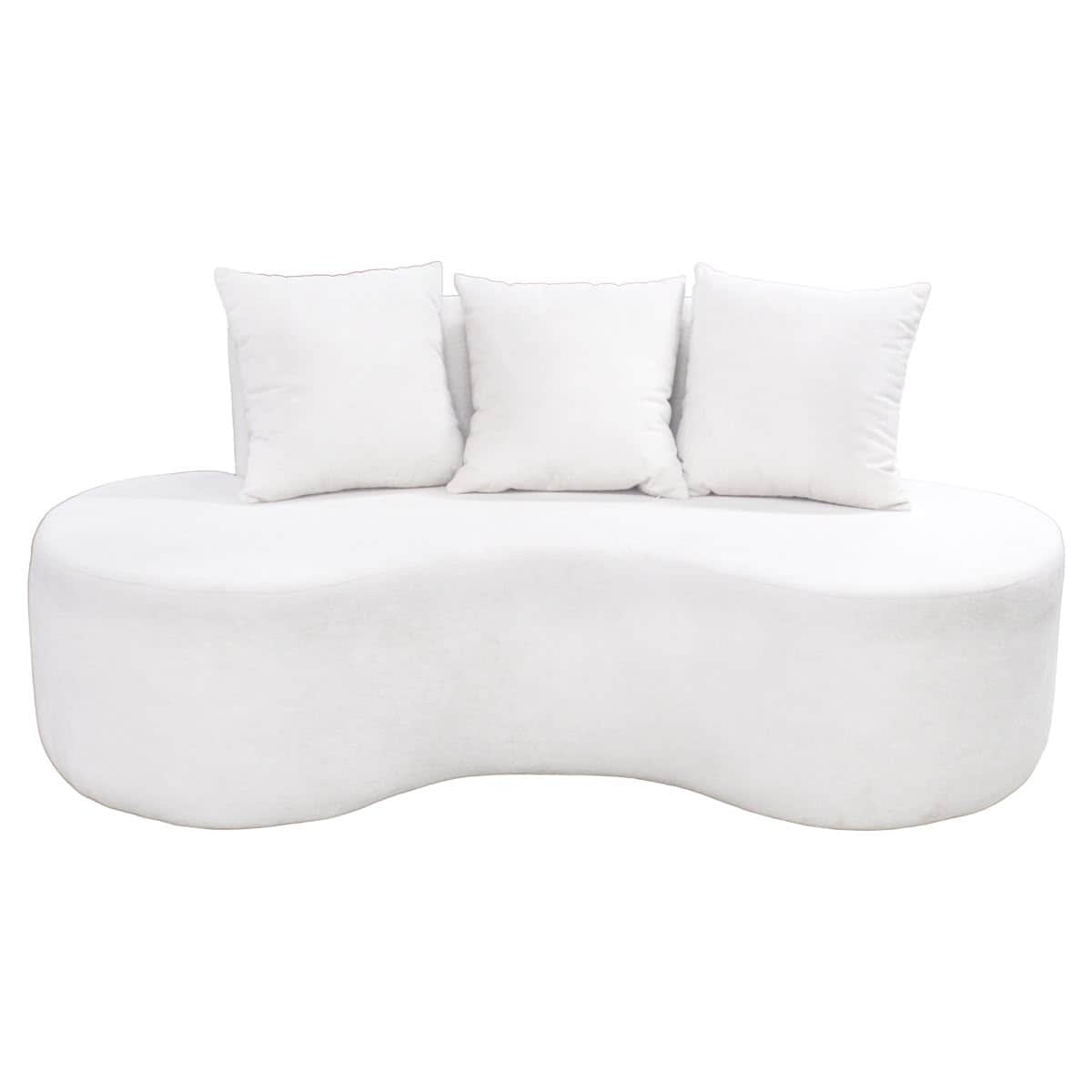 A contemporary white upholstered sofa featuring a distinctive serpentine, wavy base and a low, conti… — 3D model
