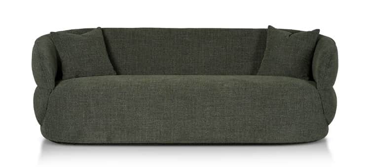A sofa with a plush, rounded design and integrated armrests. The sofa features a deep seat and a hig… — 3D model
