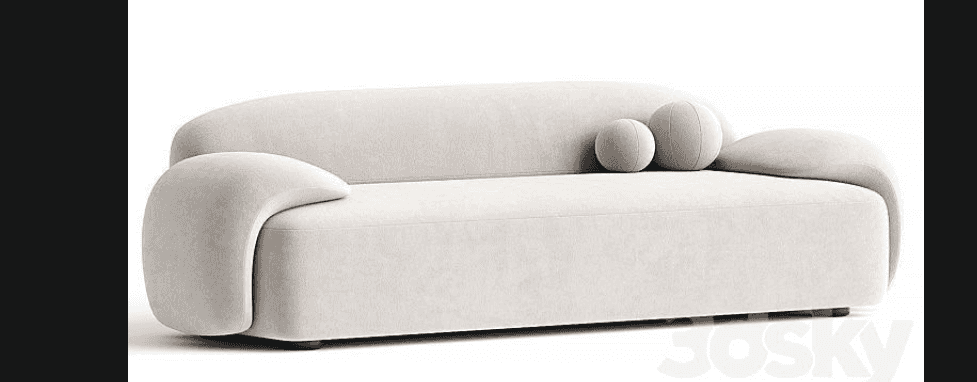 A contemporary three-seater sofa featuring soft, organic forms, integrated curved armrests, and upho… — free GLTF 3D model