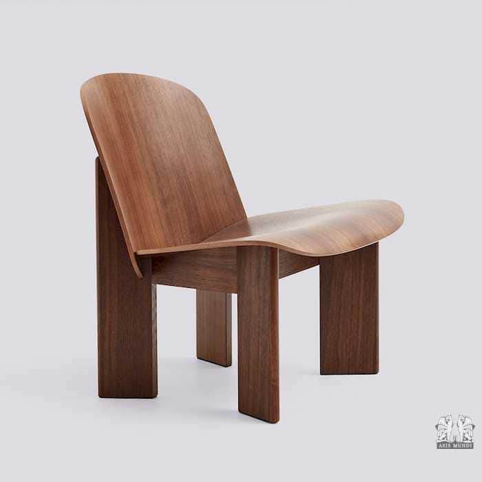 A modern lounge chair constructed from bent plywood and solid wood. The chair features a gently curv… — 3D model
