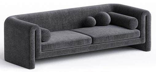 A contemporary upholstered sofa with a distinct rounded armrest design that extends vertically. The… — 3D model