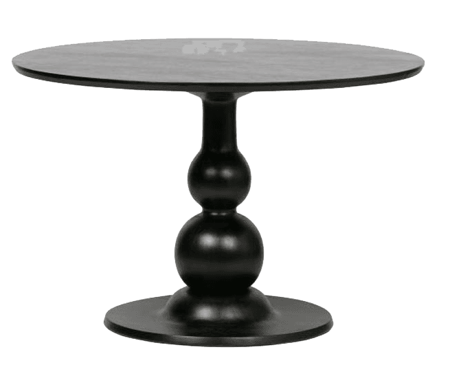 A dark-colored side table with a circular top and a pedestal base. The pedestal features a decorativ… — 3D model