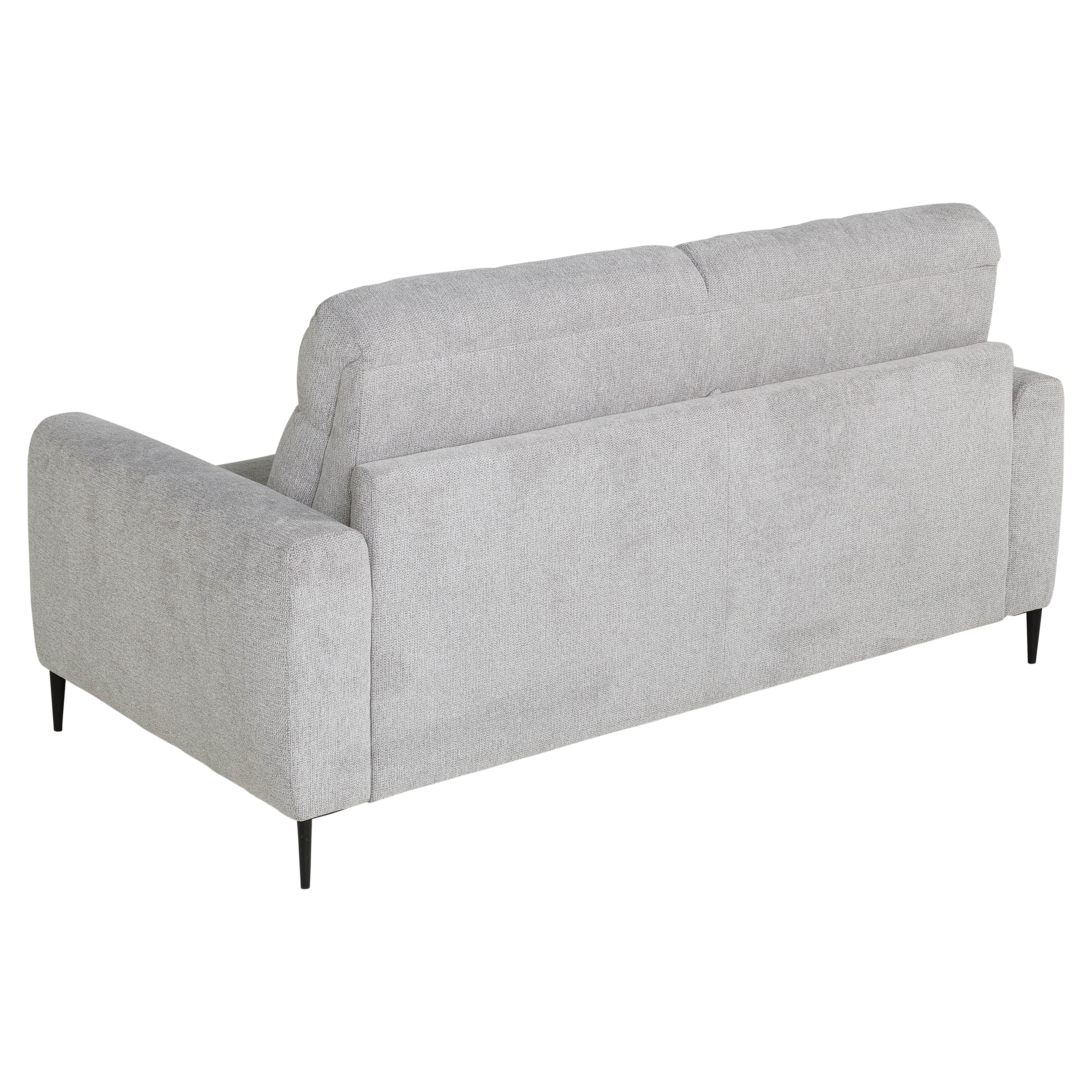 A light grey upholstered three-seater sofa featuring a minimalist contemporary design. It has wide,… — 3D model