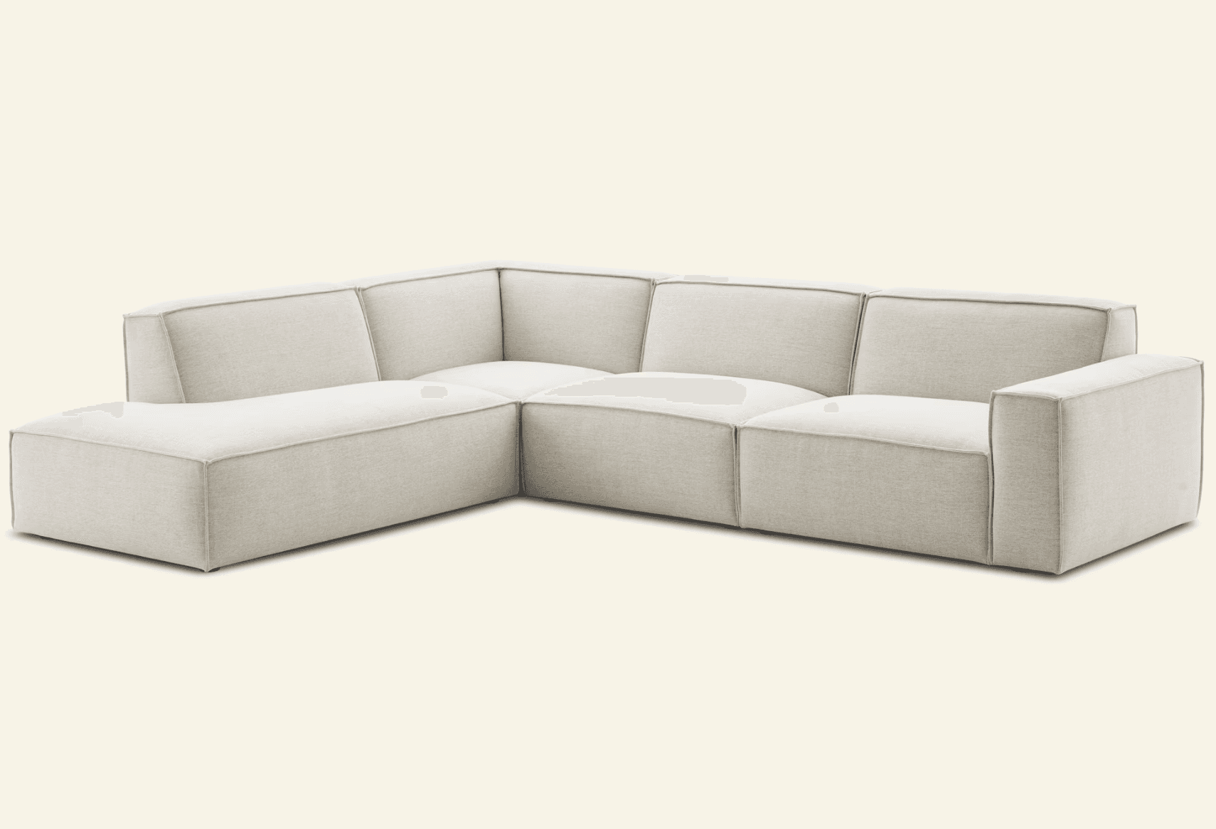 An L-shaped modular sectional sofa upholstered in a light-colored fabric, featuring a clean, contemp… — 3D model