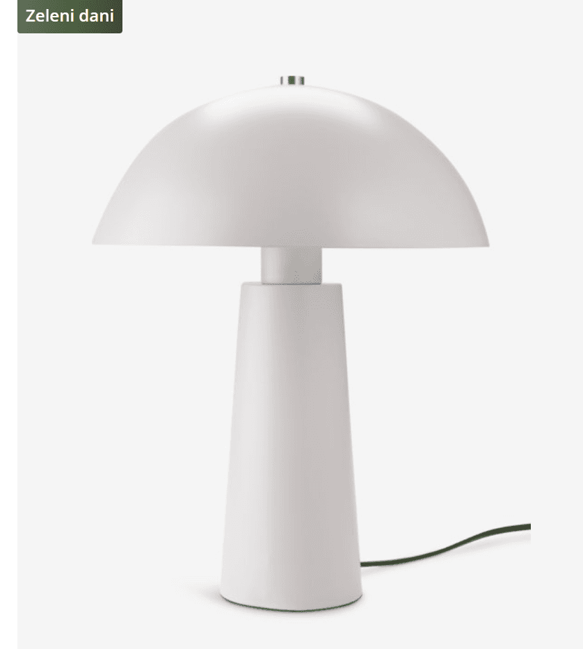 A minimalist white table lamp featuring a distinctive mushroom-shaped dome shade atop a conical base… — 3D model