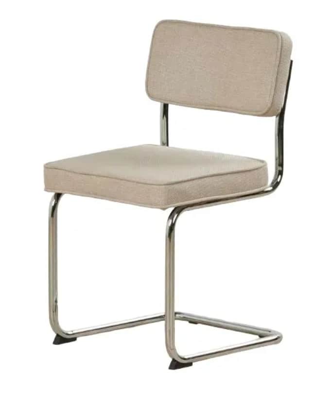 A modern cantilever dining chair featuring a chromed tubular steel frame and upholstered seat and ba… — 3D model