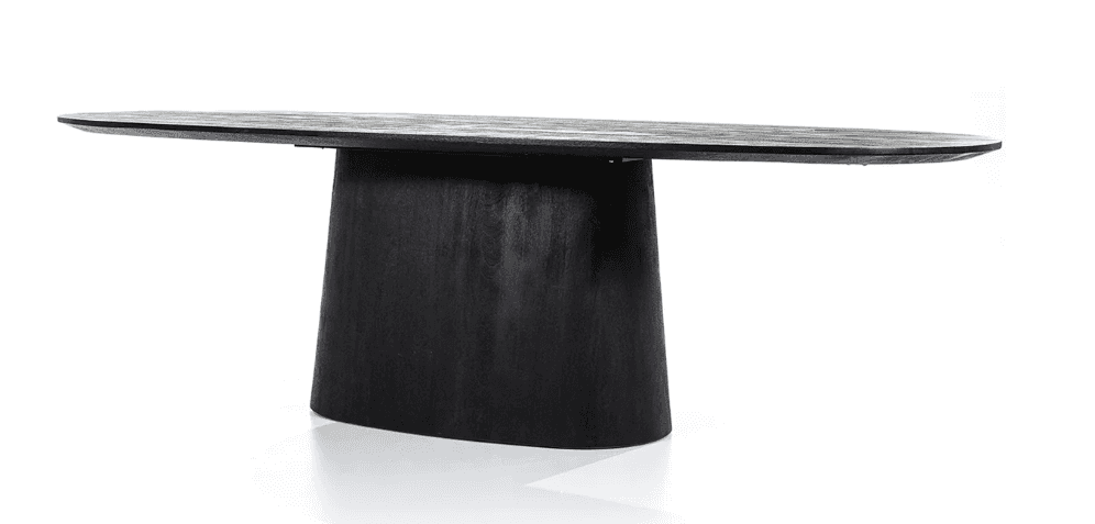 An oval-shaped dining table featuring a sleek, minimalist design with a single, robust pedestal base… — free OBJ 3D model