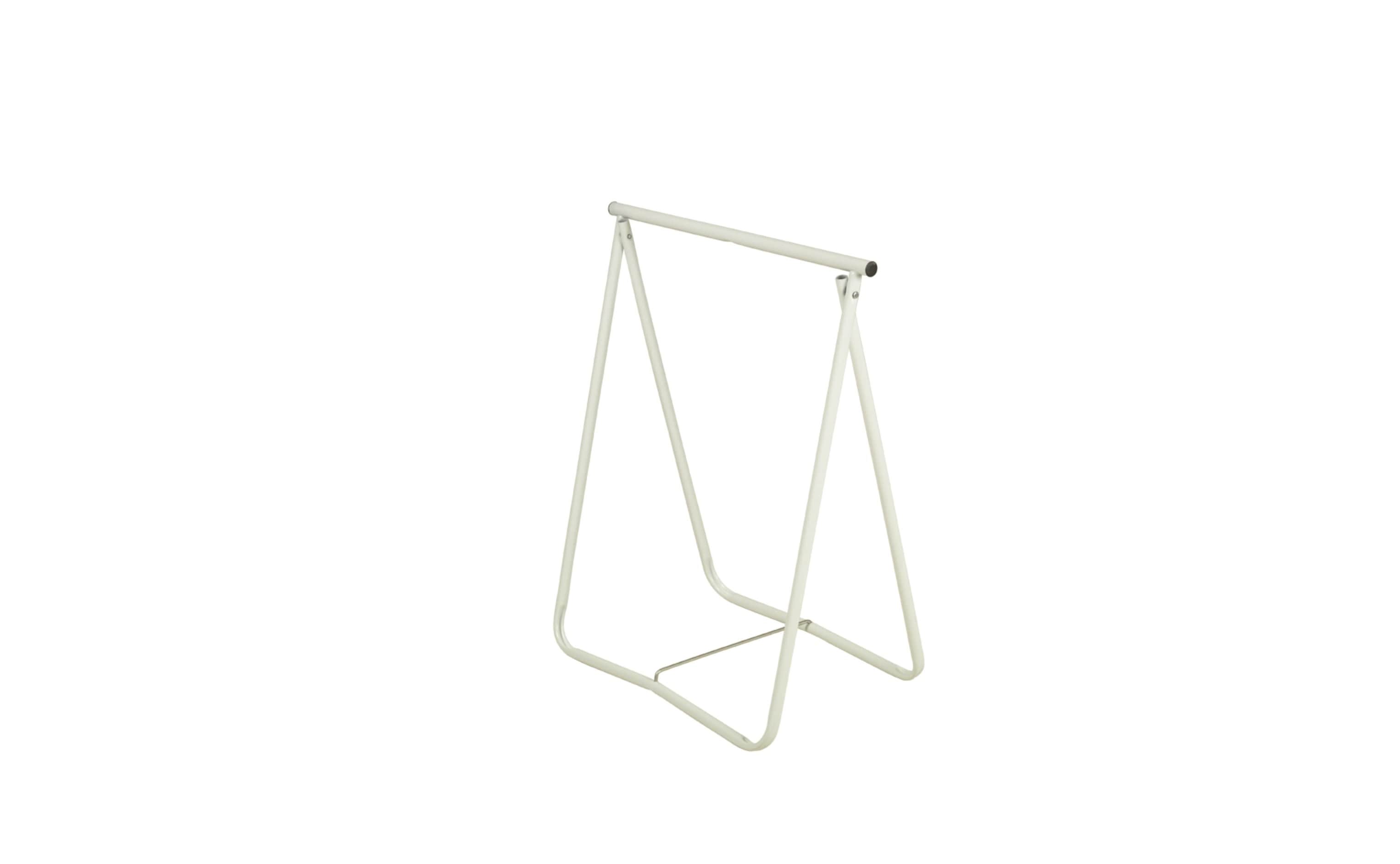 A minimalist A-frame garment rack made from off-white painted metal tubing, featuring a single horiz… — 3D model