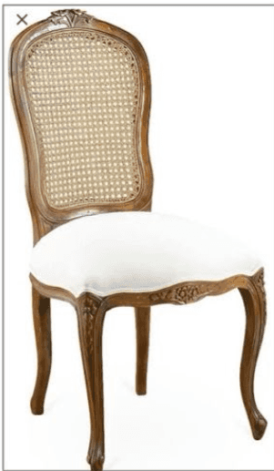 An elegant dining chair in a French Rococo style, featuring a rich brown wooden frame with intricate… — 3D model