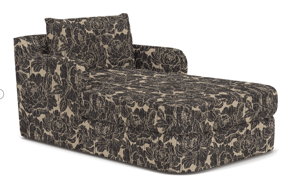 A contemporary chaise lounge upholstered in a dark floral pattern on a light beige background, featu… — free STL 3D model