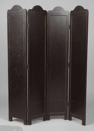 A four-panel folding screen, dark brown in color, with a distressed finish. Each panel is rectangula… — free OBJ 3D model