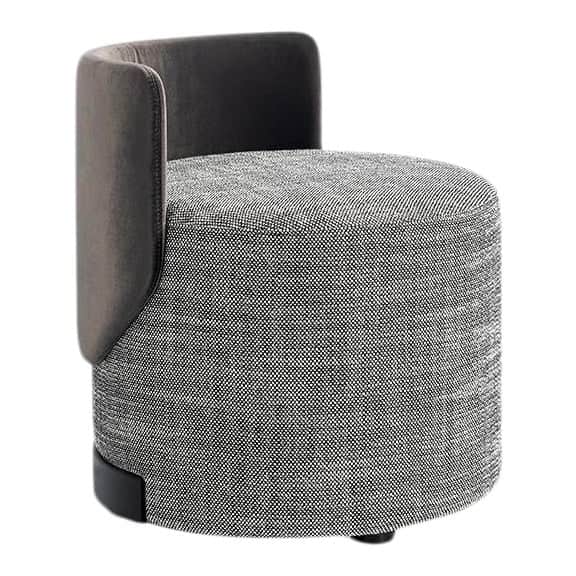 A contemporary cylindrical accent chair featuring a partial, curved backrest. The main body is uphol… — free OBJ 3D model
