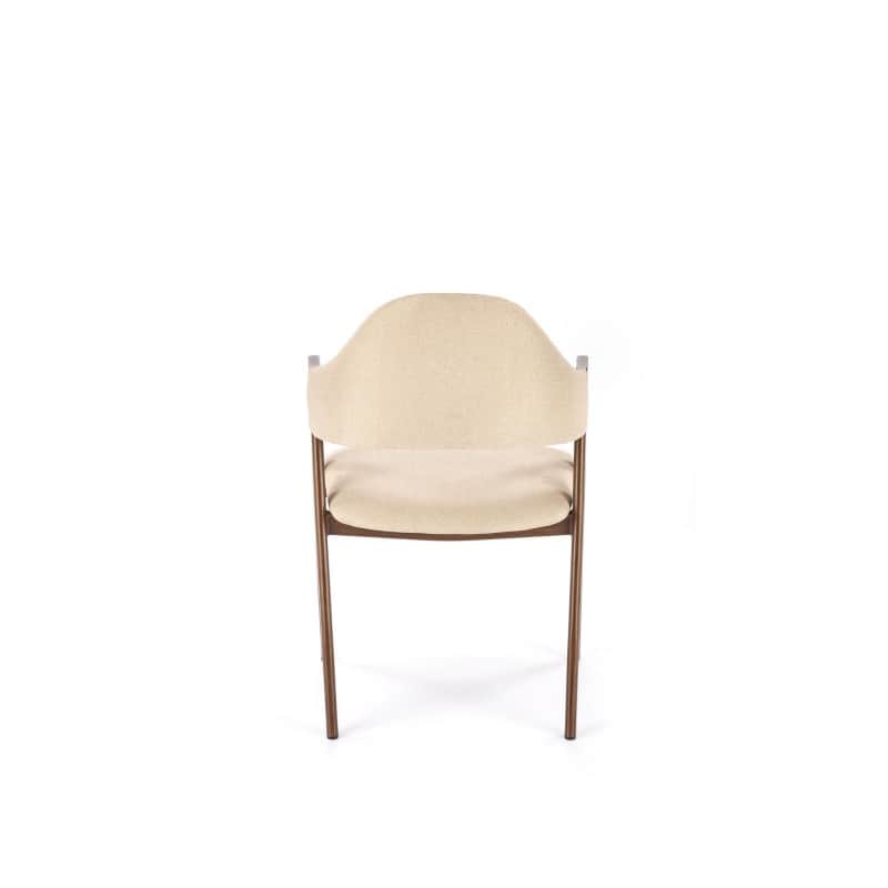 A modern armchair with a curved back and seat, upholstered in a textured light beige fabric. The fra… — 3D model