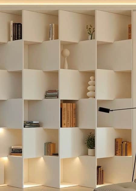 A freestanding modern cube storage unit, rendered in a clean white finish, designed with multiple sq… — free GLTF 3D model