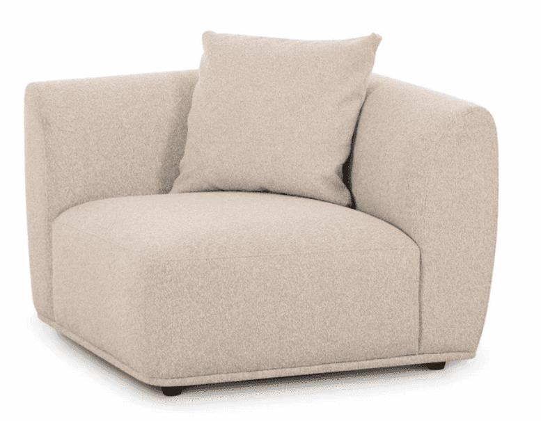 A contemporary low-profile lounge chair upholstered in a textured beige boucle fabric, featuring wid… — 3D model