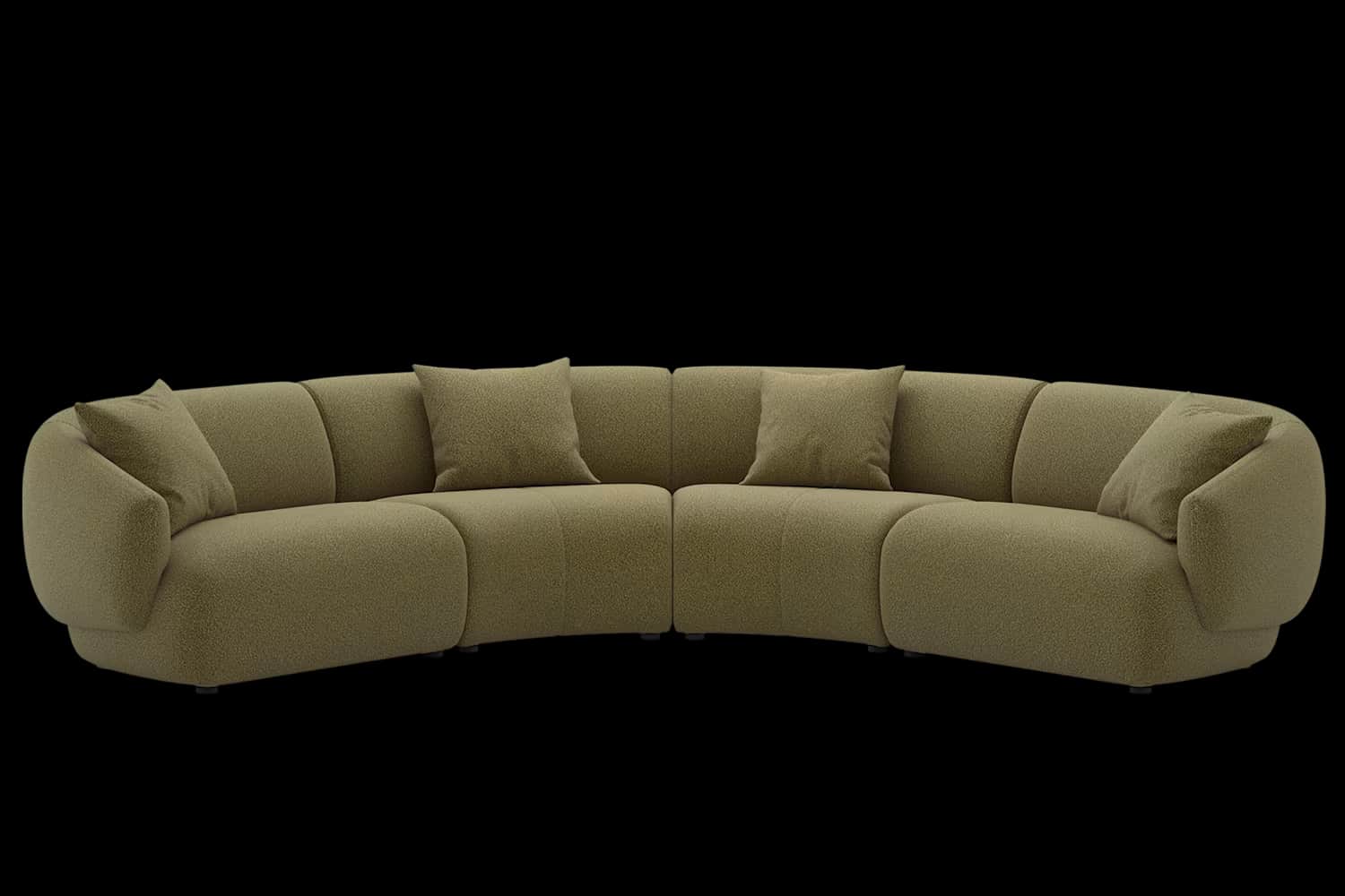 A large, contemporary curved modular sectional sofa upholstered in a textured, olive-green boucle fa… — 3D model