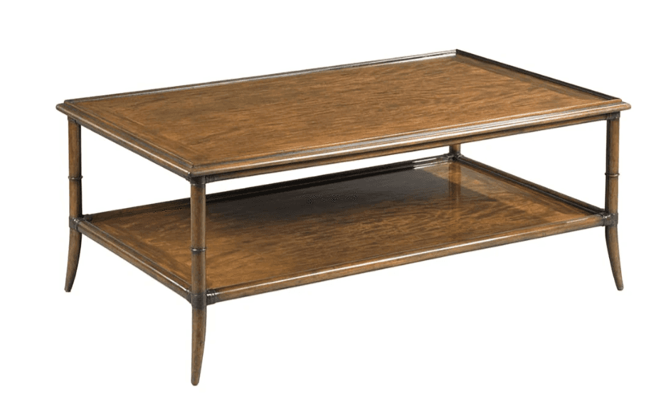 A two-tiered coffee table with a rectangular top and bottom shelf. The legs are slender and tapered,… — 3D model