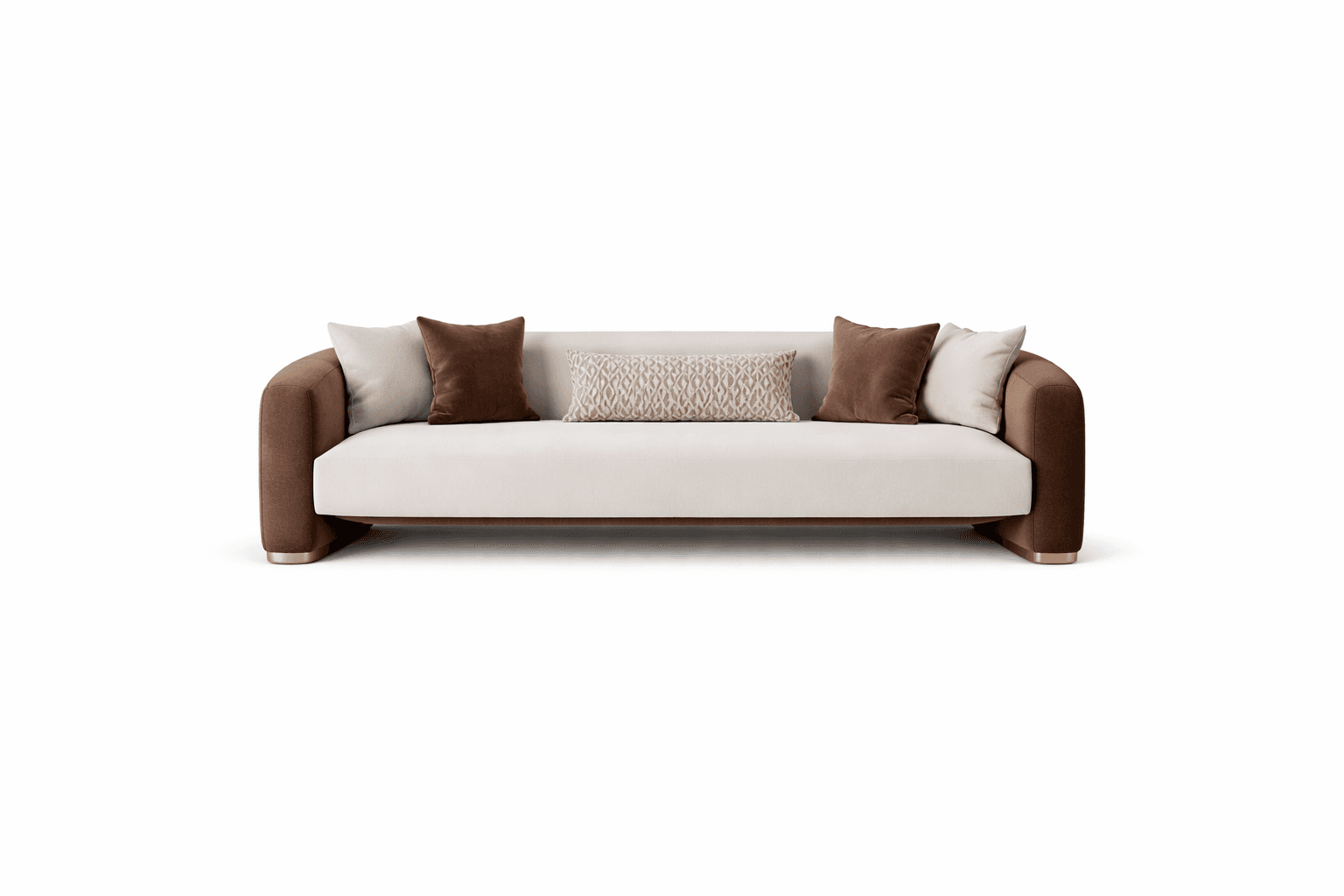 A contemporary sofa with a low-profile rectangular frame. The seat and back cushions are upholstered… — 3D model