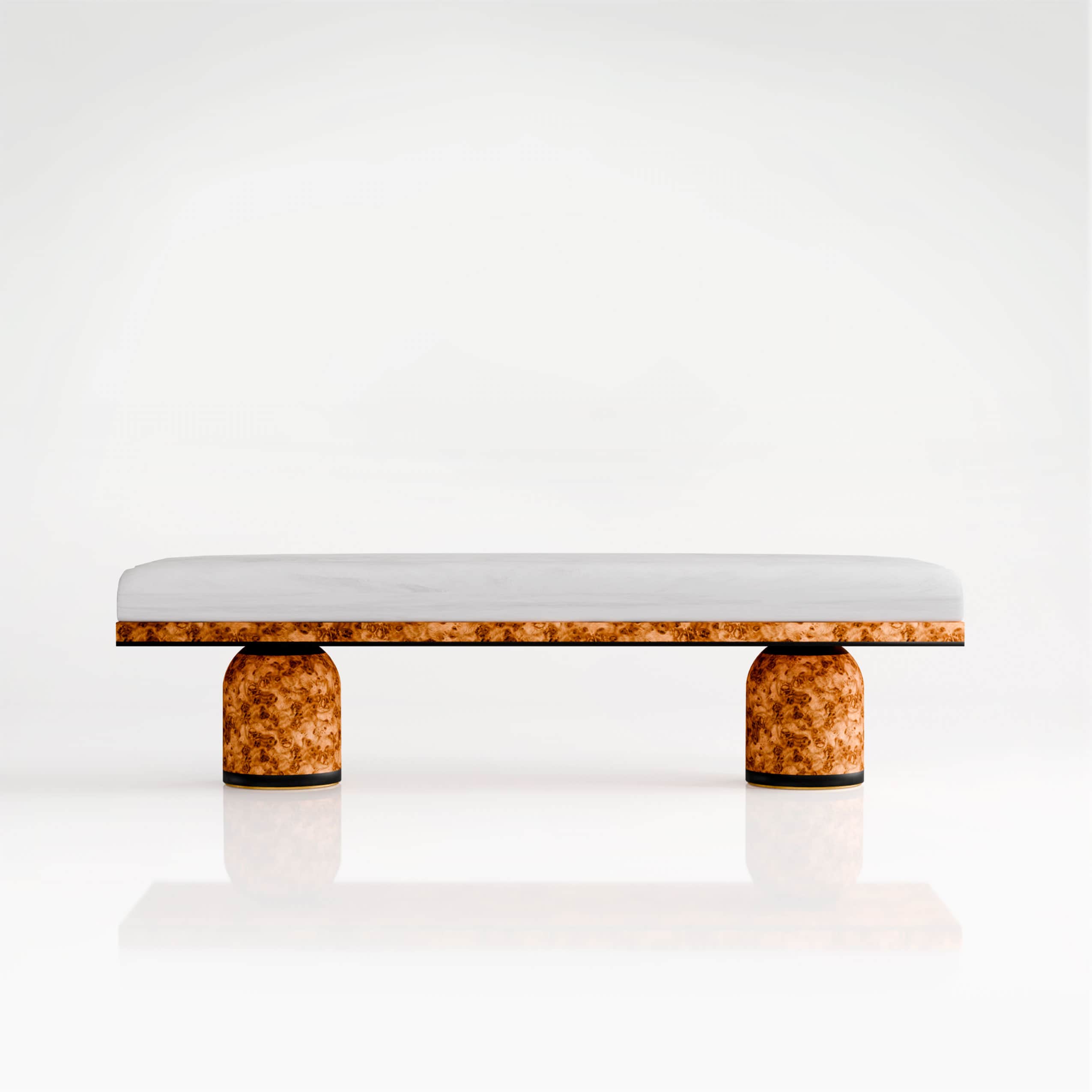 A low-profile bench featuring a cushioned top and cylindrical legs. The top appears to be upholstere… — free OBJ 3D model